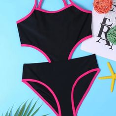 Girls One Piece Shein Swimsuit Brand New, Bought The 130 But Fits More Like An 8/9 Runs Small Apparently. Black Stretch Swimwear For Play, Black Summer Beachwear Swimwear, Playful Black Swimwear For Beach Season, Playful Pink Swimming Bodysuit, Playful Pink Bodysuit For Swimming, Playful Black Swimwear For The Beach, Playful Pink Bodysuit For Pool, Pineapple Swimsuit, Mermaid Bathing Suit