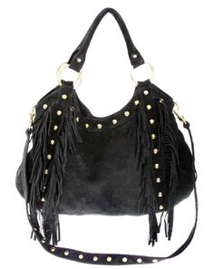 JJ Winters Joyce bag. Mode Zara, Studded Bag, Black Stud, Suede Fringe, Leather Hobo Bag, Cute Bags, Leather Hobo