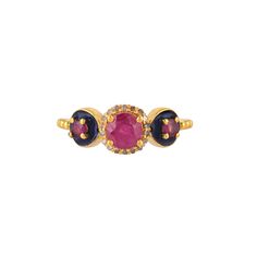 Diamond & Ruby 14K Gold Vermeil Over Sterling Silver Enameled Art Deco Ring 925 Silver = 3.25 gm. Diamond & Ruby = 1.00 ct. Diamond is the birthstone for April and is a symbol of purity and innocence. Ruby is the birthstone for July and is a symbol of energy, power and love. The beautiful Ring measures to be US Size 8 and can be re-sized at no extra cost. The Ring is made by a team of highly trained and skilled artisans. What is Vermeil 14K Gold? It is a thick layer of 14K Gold plating on 925 St Yellow Gold Round Enamel Ring With Gemstone, Oval Enamel Gemstone Ring In 14k Gold, Gold Enamel Multi-stone Round Ring, Gold Enamel Multi-stone Ring, Gold Multi-stone Enamel Round Ring, Gold Enamel Ring With Multi-stone, Yellow Gold Enamel Diamond Ring, Yellow Gold Enamel Promise Ring, Yellow Gold Round Enamel Promise Ring