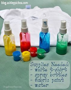 the bottles are filled with different colored liquids and have labels on them that read supplies needed white - frosted spray bottle