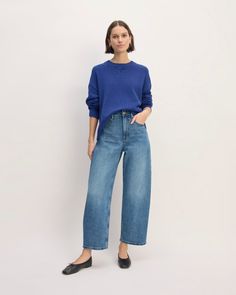 Shape up.  Update your denim lineup with the Way-High® Curve Jean. Featuring a high-waisted silhouette with a statement curve leg that hits at the ankle, it’s made with organic low-stretch cotton for that shaped effect. Versatile Blue Jeans For Fall, Modern Relaxed Fit Cropped Jeans For Workwear, Modern Cropped Jeans With Relaxed Fit For Work, Modern Relaxed Fit Cropped Jeans, Modern Medium Wash Bottoms For Fall, Fall Jeans For Elevated Casual Look With Tapered Leg, Versatile Relaxed Fit Cropped Jeans, Modern Tapered Leg Cropped Jeans For Fall, Versatile Relaxed Fit Cropped Jeans For Fall