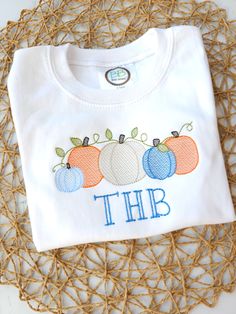 Embroidery Fall, Pumpkin Monogram, Embroidery Blanks, Patches Shirt, Monogram Shirts, Cute Shirt Designs, Boy Shirt, Pumpkin Shirt, Fall Shirt