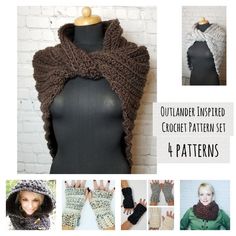 a collage of crochet patterns including gloves, mitts and scarves