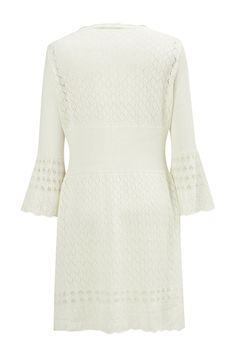 Crafted from the most comfortable knit material, it is gentle on your skin and perfect for all-day wear. The flattering V-neck design accentuates your features, allowing you to exude confidence with every step.  What sets this dress apart is the intricate openwork detailing. This unique feature adds a touch of sophistication and elegance to the dress, allowing you to make a statement wherever you go.  The Yoho Openwork V-Neck Knit Dress is available in various sizes and colors, ensuring there is White V-neck Pointelle Knit Cardigan, Elegant Cream V-neck Cardigan, Elegant Cream V-neck Sweater Dress, Fitted V-neck Sweater Dress In Cream, Cream V-neck Sweater Dress For Spring, Fitted V-neck Cream Sweater Dress, Elegant V-neck Knitted Cardigan, Elegant Summer Pointelle Knit Cardigan, Elegant Pointelle Knit Summer Cardigan