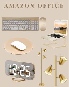 Amazon office essentials Neutral Desk Organization, Aesthetic Office Supplies, Glam Office Decor Workspaces, Office Must Haves Work, Target Office Supplies, Aesthetic Office Ideas, Divine Room, Glam Office Ideas, Neutral Office Decor