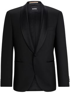 black virgin wool shawl lapels front button fastening chest welt pocket two front jetted pockets long sleeves buttoned cuffs curved hem Black Suit Wedding, City Shorts, Lapel Blazer, Tuxedo Jacket, Wool Shawl, Black Suit, Balenciaga Triple S, Dress Watch, Blazer Black