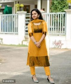 Stylish Viscose Yellow Kurta Bottom With Dupatta For Women Size: M Color: Yellow Fabric: Viscose Pack Of: Single Type: Kurta, Bottom and Dupatta Set Style: Self Design Design Type: Straight Sleeve Length: Half Sleeve Occasion: Festive Kurta Length: Below Knee Within 6-8 business days However, to find out an actual date of delivery, please enter your pin code. ★Kurta Fabric : Viscose Fabric With Weaving Border, ★Pant : Micro Fabric, ★Dupatta : Net With Weaving Borde Georgette Kurta, Suit With Dupatta, Independent Women Quotes, Dupatta Set, Set Style, Indian Outfit, Black Women Art, Salwar Suit, Top Fabric