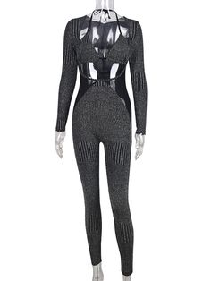 Sexy Low Cut Long Sleeve Glitter Jumpsuits Women Mesh Patchwork Camisole One Piece Rompers Summer Fairy Gunge Clothes Crop Top Jumpsuit, Glitter Jumpsuit, Summer Fairy, Jumpsuits Women, Y2k Outfits, Pant Length, Y2k Streetwear, Trending Dresses, Black Skinnies