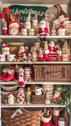 a shelf filled with lots of christmas items