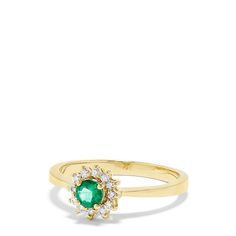 Effy 14K Yellow Gold Emerald and Diamond Ring, 0.36 TCW Emerald And Diamond Ring, Yellow Stone, Gold Yellow, Round Diamonds, Gold Metal, Diamond Ring, Emerald, Gemstone Rings, Yellow Gold