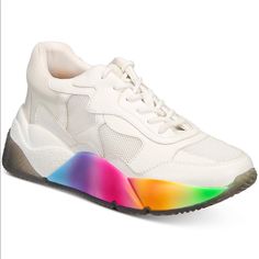 Rainbow Colorful New In Box Same Day Shipping From My Smoke Free Home Pride Month Multicolor Low-top Chunky Sneakers, Purple Low-top Platform Sneakers, Casual Purple Low-top Platform Sneakers, Spring Multicolor Chunky Sneakers, Multicolor Synthetic Platform Sneakers, Trendy Rainbow Synthetic Sneakers, Trendy Rainbow Colored Synthetic Sneakers, Rainbow Low-top Synthetic Sneakers, Trendy Purple Synthetic Sneakers