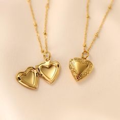 18k Gold-Plated Stainless Steel Small Heart Locket Necklace. Heart Locket Measures Roughly 12x12mm (1/2 Inches Width And Length) On A 16 Inch Chain With Lobster Claw Clasp. Classic Locket Necklace For Valentine's Day Gift, Classic Valentine's Day Locket Necklace Gift, Necklace Heart Locket, Big Heart Necklace, Small Heart Necklace, Gold Heart Locket, Picture Locket, Photo Locket Necklace, Engraved Initials