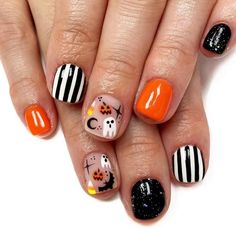 Halloween Gel Nails Designs, Natural Manicure, Spooky Nails, Nail Art Halloween, Nails Short Square, Halloween Press On Nails, 2024 Nails, Press On Nails Short, Nagel Tips