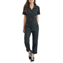 Adapt to your dynamic workday in Dickies� FLEX Cooling Temp-iQ� Short-Sleeve Coveralls for Ladies. Dickies Coveralls were first created over 90 years ago with the intention of protecting your "street" clothes at work. Inspired by the time-honored heritage design, these women's coveralls now have innovative Temp-iQ temperature control to help keep you cool and FLEX fabrication with added elastic along the back of the waistband for comfortable movement. There is no shortage of utility, with 2 fron Cheap Short Sleeve Jumpsuits For Workwear, Kackie Pants Women, Cheap Black Suits For Workwear, Good American Black Jumpsuit, Cheap Utility Style Button-up Jacket, Womens Dickies Jacket, Dress Like A Teacher For Career Day, Cheap Workwear Pantsuit With Pockets, Cheap Cotton Overalls For Workwear