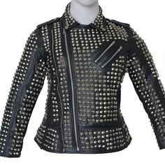 Discover the epitome of style with our New Women's Full Studded Black Leather Jacket. Expertly crafted from premium leather, this jacket features meticulously placed studs, offering both durability and an edgy aesthetic. Ideal for concerts and special events, it ensures you stand out effortlessly. This fashion-forward piece makes the perfect gift for her. New Womens Full Studded Black Leather Jacket, women studs leather jacket,women fashion wear jacket, Special Outfit on Concert, Gift for her Rocker Leather Jacket With Studs, Punk Style Fitted Leather Jacket With Rhinestone Rivets, Fitted Punk Leather Jacket With Rhinestone Rivets, Fitted Rocker Style Leather Jacket With Studs, Studded Fitted Leather Jacket For Biker Events, Fitted Studded Leather Jacket For Biker Events, Gothic Leather Jacket With Studs For Alternative Fashion, Fitted Gothic Leather Jacket With Studs, Studded Fitted Biker Jacket For Alternative Fashion