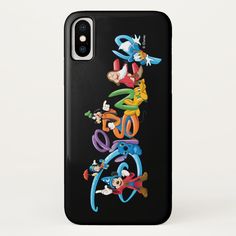 mickey mouse and goofy characters on black phone case