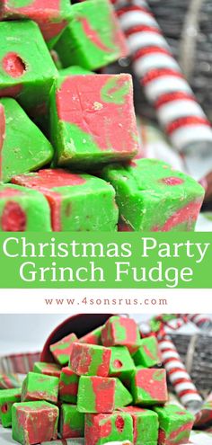 christmas party punch fudge with candy canes in the background and text overlay