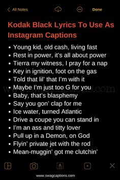 an iphone screen with the text kodak black lines to use as instagram captions