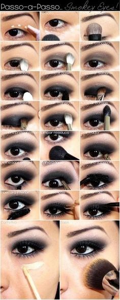 Faça você mesma! Smokey Eyes - Ideal para aquela balada! #DIY #SmokeyEyes #MakeUp Mais Rock Makeup Looks Hooded Eyes, Emo Easy Makeup, Gothic Eye Makeup Hooded Eyes, Goth Makeup Step By Step, Formal Gothic Makeup, Mcbling Eye Makeup, Gothic Eye Makeup Tutorial, How To Goth Makeup, Dark Easy Makeup