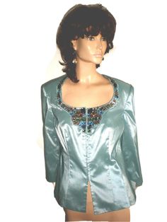 Adrianna Papell Evening Elegant, blue,beaded evening , zippered jacket. Fabric: polyester, nylon, spandex , lined Size 10 Please measure carefully to proper fit. Armpit to armpit :19" Sleeves length:18" Total length :23"   ***SHIPPING***   Item are shipped within 24-48 hours. We ship WORLDWIDE. Please use the shipping calculator to figure International shipping cost. International buyers should be aware of any special respective destination .We cannot be held   responsible  for any additional fe Blue Embellished Fitted Outerwear, Fitted Blue Embellished Outerwear, Fitted Blue Outerwear For Evening, Silk Fitted Party Outerwear, Fitted Silk Party Outerwear, Embellished Fitted Outerwear For Wedding, Fitted Silk Outerwear For Evening, Fitted Silk Outerwear For Party, Embellished Silk Outerwear