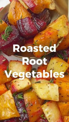 roasted root vegetables with herbs on top