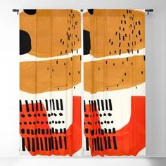 an orange, black and white abstract painting curtain