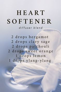 Heart Softener diffuser blend: 2 drops bergamot, 2 drops clary sage, 2 drops patchouli, 2 drops sweet orange, 1 drop lemon, 1 drop ylang-ylang Halloween Breakfast, Doterra Diffuser Blends, Doterra Essential Oils Recipes