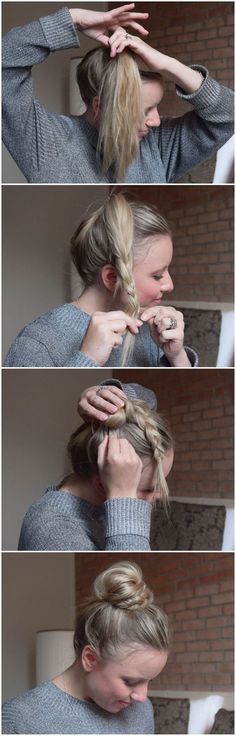 BRUN - half braid, half bun ...so schnell und einfach kann den süßen Dutt jeder nachmachen. Step by Step Anleitung-geflochtene Haare-haare flechten-frisur-frisuren-diy-praktische Frisur für den Alltag Sanggul Modern, Half Braid, Half Bun, Cute Simple Hairstyles, Tumblr Hair, Hair Envy, Great Hair