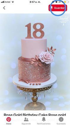 18th Birthday Cake Rose Gold, Birthday Cake Rose Gold, Rose Gold Birthday Cake, Debut Cake, Gold Glitter Cake, Cake Rose, Rose Gold Birthday, Rose Gold Cake