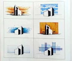 four different types of architecture are shown in this drawing book, which shows how to draw the