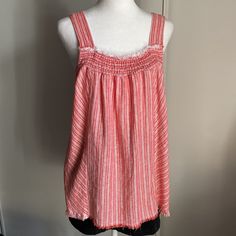 New With Tags Vince Camuto Sleeveless Modern Stripe Blouse. Style Yourself For Summery Breezes In A Linen-Blend Top Finished With Fringe And Cut In A Shoulder-Showing Silhouette. - Square Neck - Wide Straps - Machine Wash, Tumble Dry - Imported - Point Of View Fiber Content: 55% Linen, 45% Viscose Comments Indicate Items Runs Large And Ordering One Size Down. Pair With The Cute Vince Camuto Kettle Hat In Back Or Natural, Available In Separate Listing. Bundle Likes For Greater Discounts. Happy To Red Cotton Tank Camisole, Red Sleeveless Tank Top For Summer, Red Camisole Vest For Spring, Red Tank Top For Beach, Sleeveless Vest Blouse For The Beach, Red Sleeveless Tank Top For Beach, Sleeveless Red Tank Top For Beach, Sleeveless Summer Tank Top For Daywear, Red Sleeveless Tank Top For The Beach