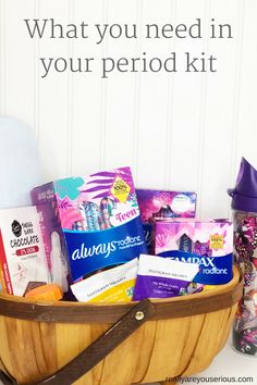 a basket filled with various items sitting on top of a table