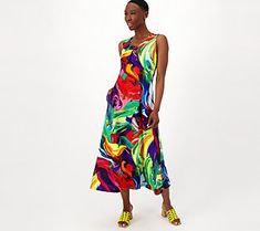 If you've found yourself in a monochromatic slump (yawn), it may be time to punch up your party picks with a bold pop of print! This moves-with-you Como Jersey knit tank dress is destined for summer invites and second glances (the lace-up neckline lends even more visual appeal!) From Women with Control®. Laceup Dress, Dress For Petite Women, Cocoon Dress, Party Picks, Knit Tank Dress, Cowl Neck Dress, Printed Tunic Tops, Illusion Dress, Short Sleeve Romper