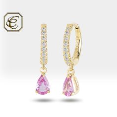 "Pink Sapphire Hoop Earrings / Diamond Dangle Earrings / 14K Solid Gold /Teardrop Earrings / Gift for Her / Fine Jewelry By Chelebi Pink Pear Sapphire Huggies is set with Natural sapphire and diamond. It is 14K solid rose gold. The earring's carat information is for a pair of earrings.                           DETAILS  ✶ Gold Kt: 14K Solid Gold ✶ Gold Color: Yellow, White, Rose Gold  ✶ The inner diameter of the Earrings is 9 mm  ✶ The outer diameter of the Earrings is 12 mm  ✶ The width of the Hoop Earrings: 2.1 mm  ✶ Diamond: Natural Diamond ✶ Diamond Color & Clarity: G - Vs2 ✶ Diamond Shape: Round  ✶ Diamond Total Carat: 0.20 ct (Carat info For Pair) ✶ Diamond Quantity: 18 pcs  ✶ Diamond Size: 1.8 to 1.3 mm ✶ Gemstone: Natural Sapphire ✶ Gemstone Color: Pink ✶ Gemstone Shape: Pear ✶ Gem Yellow Gold Teardrop Huggie Earrings With Ear Wire, Fine Jewelry Teardrop Huggie Earrings, Fine Jewelry Hypoallergenic Teardrop Hoop Earrings, Hypoallergenic Teardrop Hoop Earrings In Fine Jewelry Style, Hypoallergenic Teardrop Hoop Earrings Fine Jewelry, Hypoallergenic Teardrop Hoop Earrings, Hypoallergenic Teardrop Huggie Earrings Fine Jewelry, Rose Gold Teardrop Hoop Earrings Fine Jewelry, Fine Jewelry Pink Teardrop Earrings