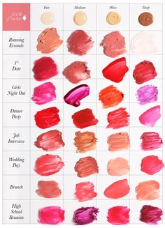 Skin Color Chart, Red Lipstick Shades, Color Mixing Chart, Perfect Lipstick, Wedding Day Makeup, Natural Lipstick