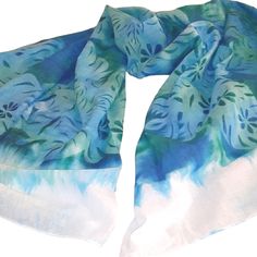 Beach Coverup Hand Painted Sarong 68x43 Hawaiiwrap 100% Authentic Cotton Island 100% Hand Painted From Hawaiian By A Local Hawaiian Artist Was Hand Painted In Hawaii. Can Be Used As Clothing Or As Wall Art. Gorgeous Sarong Hand Painted By An Artisan Who Had The Material Stretched Out On A Frame Doing Meticulous Artisan Detail Painting. It's Been Wrapped And Stored In A Cool Dark Place For 20 Years. The Colors Are Beautiful True Aqua Blue You Can Use As Wall Art, Which Is Why I Originally Bought Green Summer Beach Scarves, Blue Summer Scarves For Vacation, Casual Summer Beach Scarves, Casual White Beach Scarf, Blue Bohemian Scarves For Beach, Bohemian Blue Scarves For Beach, Bohemian Blue Scarves For The Beach, Casual Blue Sarong For Vacation, Casual Blue Sarong