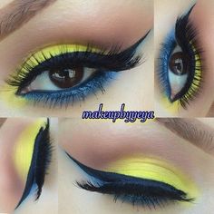 Yellow Eye Makeup ❤ liked on Polyvore featuring beauty products, makeup and eye makeup Minion Makeup, Eyeshadow Inspiration, Cheer Makeup, Yellow Eye Makeup, Bright Eye Makeup, Yellow Makeup, Bold Eye Makeup, Makeup Eyes, Bold Makeup