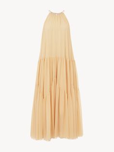 Chloé Long Gathered Sun Dress In Silk Georgette | Chloé US Leather Outerwear, Cape Dress, Sun Dress, Womens Fall, Blouse Dress, Ruffle Dress, Silk Blouse, Tunic Dress, Evening Wear