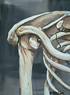 an acrylic painting of a skeleton with long, white hair on it's head