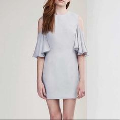 Keepsake Cold Shoulder Dove Pale Grey Believer Dress Size Small. Nwt. New, Never Worn. Beautiful Simple Sophistication. Flowy, Ruffle Sleeves Elbow Length. Open, Cold Shoulder. Mini, Fitted Silhouette. Round Neck. Back Zipper. Lined. Flattering. Sophisticated Chic Dress. Elegant. Minimalist Cut Out Formal Party Wedding Guest Chic Posh Gray Short Sleeve Mini Dress For Party, Elegant Gray Dress For Brunch, Gray Mini Cocktail Dress, Gray Elegant Mini Dress For Formal Occasions, Elegant Gray Mini Dress For Formal Occasion, Chic Gray Cocktail Dress, Elegant Gray Mini Dress For Spring, Chic Silver Spring Dress, Elegant Silver Mini Dress For Spring