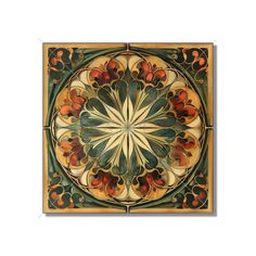 an artistic tile design with flowers and leaves