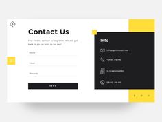 a yellow and black contact form with the text contact us on it's side