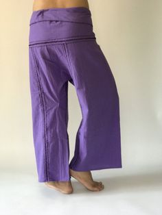 "Unisex Thai fisherman pants. One size fits all. You can wear in many occasions, casual wear, yoga wear, maternity wear, relax at home, travel etc. If you are looking for some pants that you can wear everywhere, comfortable, relax and Easy to wear. Thai fisherman pants is Answer!! Nice gift for yourself or your lover One pocket on the side for storing your items such as wallets, mobile phones, etc Approx. Measurements: One size can fits most and 1 Pockets Measurement Waist 27\" (69 cms) Length 4 Full-length Cotton Harem Pants With Pockets, Baggy Cotton Cargo Pants In Purple, Baggy Purple Cotton Cargo Pants, Loosely Fitted Cotton Harem Pants, Cotton Wide-leg Capris With Pockets, Wide-leg Cotton Capris With Pockets, Casual High-waisted Pants For Festival, Casual High-waisted Festival Pants, Stretch Cotton High-waisted Harem Pants