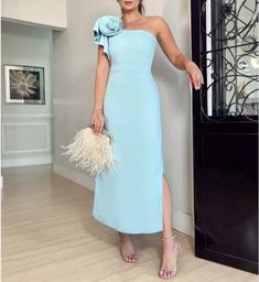 Elegant One-shoulder Dress For Wedding Guest, Elegant One-shoulder Wedding Guest Dress, Dressy Knee-length Wedding Dress, Dressy Knee-length Dress For Wedding, Dressy A-line Dress For Wedding Guest, Spring Wedding Sheath Dress, Midi-length Gown For Wedding Guest, Spring Cocktail Midi-length Gown, Spring Cocktail Midi Gown