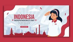 the banner for indonesia's independence day with a woman saluting in front of an industrial