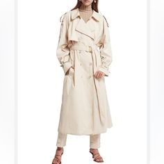 Like New Condition Chic Beige Outerwear With Belted Cuffs, Fall Beige Outerwear With Belted Cuffs, Beige Outerwear With Belted Cuffs For Spring, Beige Belted Cuffs Outerwear For Spring, Chic Beige Gabardine Outerwear, Chic Khaki Outerwear With Belted Cuffs, Trench Coats, Trench Coat, Jackets For Women