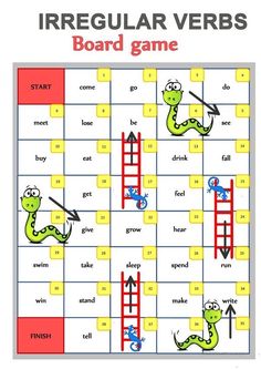 a board game with two snakes and ladders on it, which are labeled in red