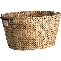 a large woven basket with metal handles on a white background for use as a planter