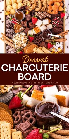 the dessert board is full of different types of food