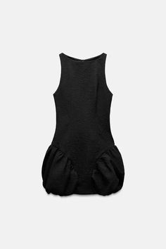 VOLUMINOUS SHORT DRESS - Black | ZARA United States Black Bubble Dress, Balloon Dress, Bubble Dress, Full Dress, Black Short Dress, Cardigan Sweater Dress, Round Neck Dresses, Leather Shirt, Sleeveless Mini Dress